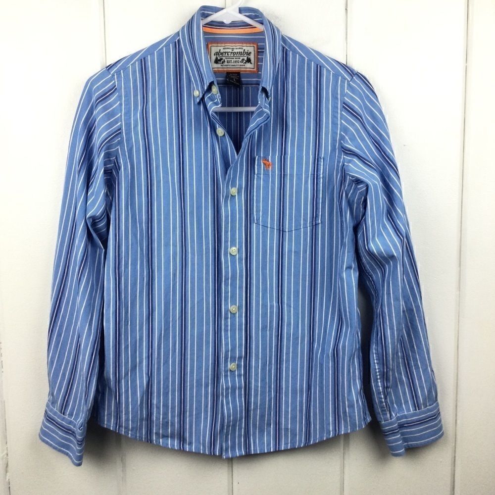 Abercrombie Blue‎ Button Down, Blue Striped Boys Button Down Shirt, Size - Large